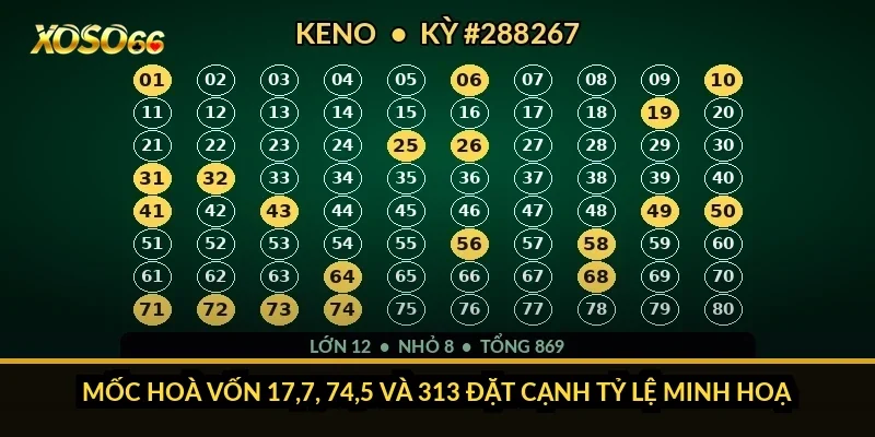 Mốc hoà vốn 17,7, 74,5 và 313 đặt cạnh tỷ lệ minh hoạ